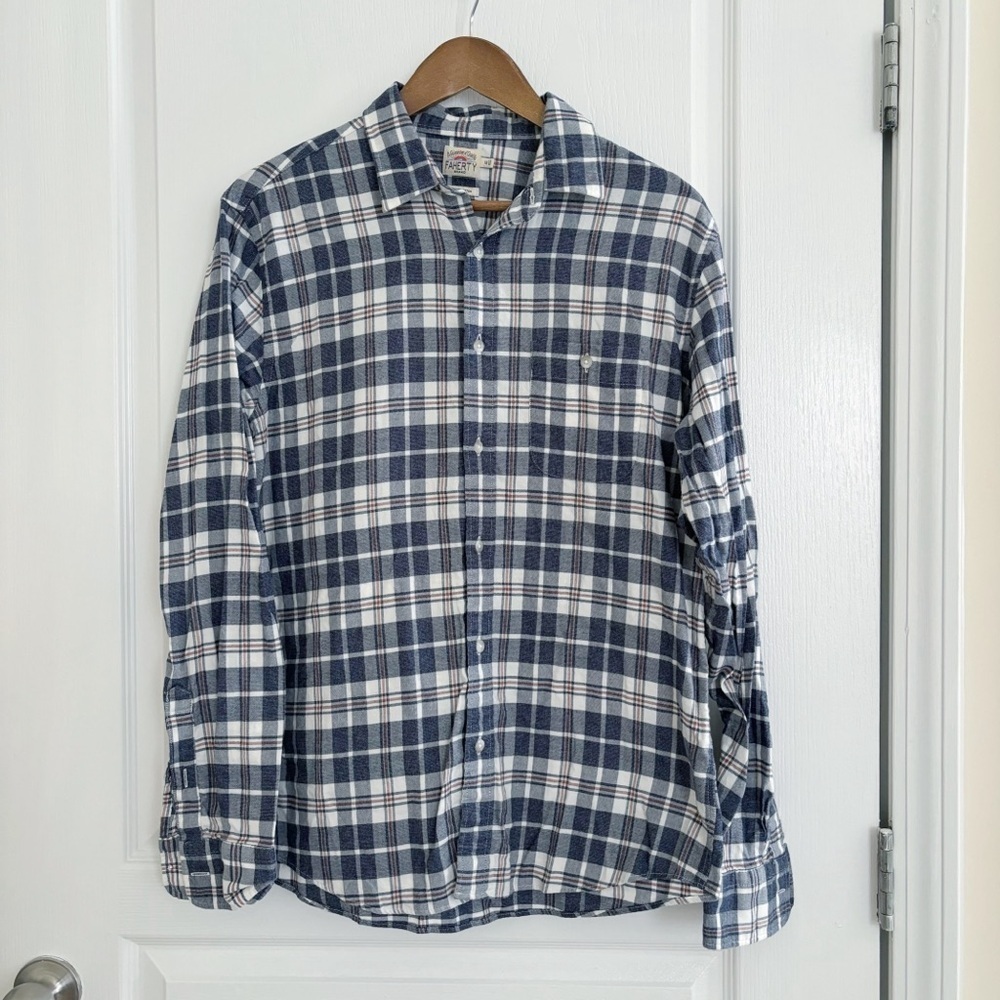 Faherty Blue Plaid Flannel Featherweight Cotton Shirt Men's Medium